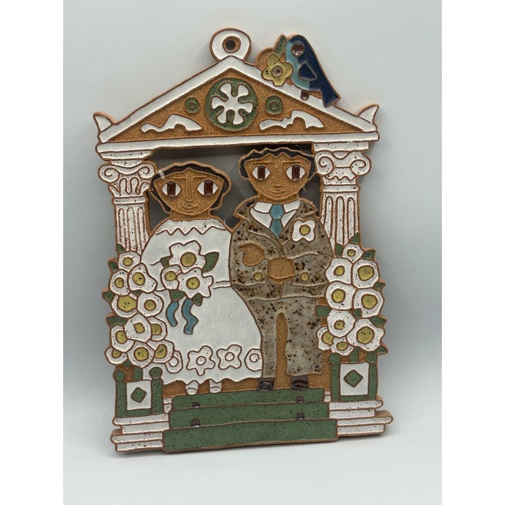VTG Handmade St. Andrew's Abbey Wedding Tile Bride Groom Stoneware Wall Decor